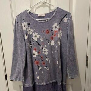 Jess & Jane Floral Tunic Top Purple Pink Blossoms – XL Made in USA
